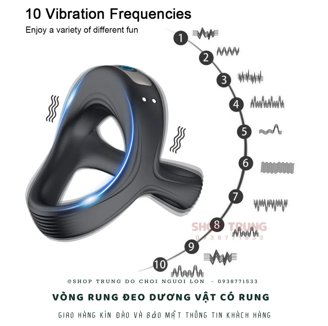 Cockring vòng đeo dương vật rung silicon y tế 10 chế độ sạc từ tính