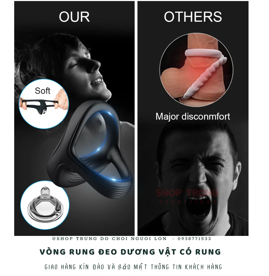 Cockring vòng đeo dương vật rung silicon y tế 10 chế độ sạc từ tính