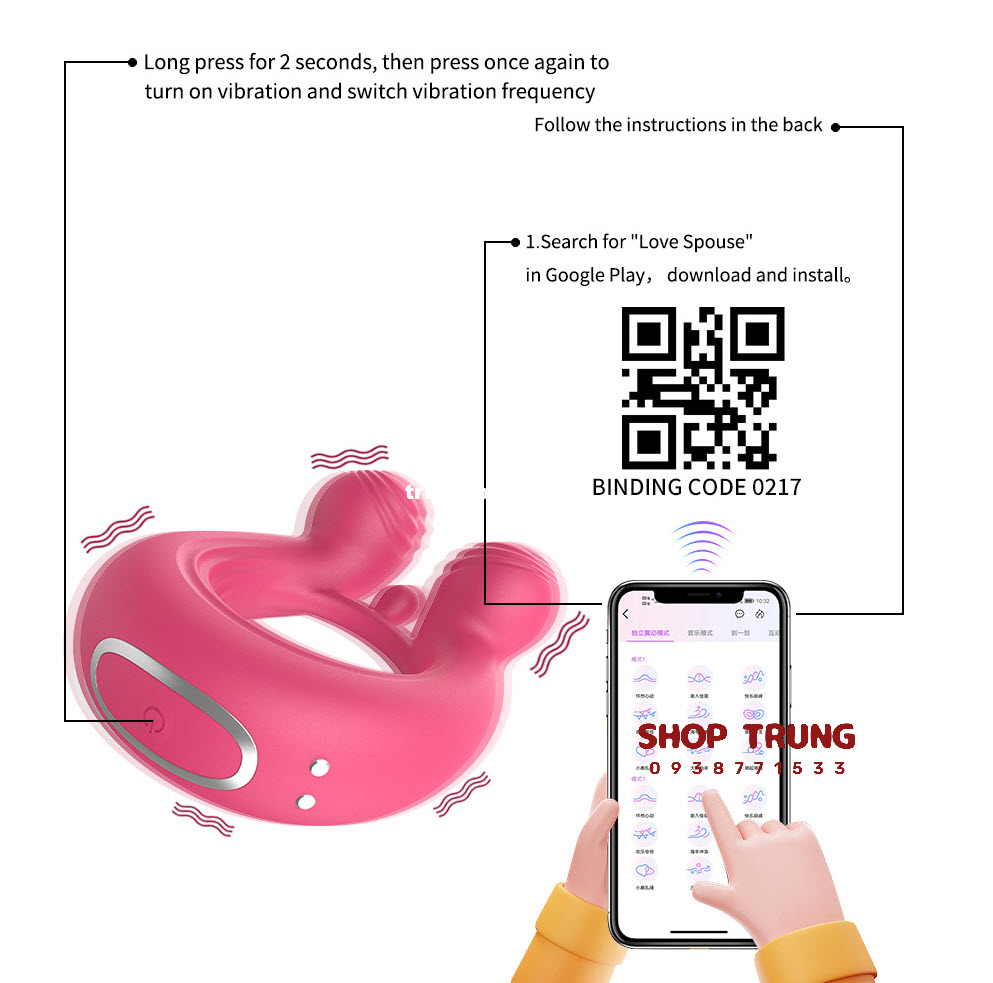 Nhẫn rung điều khiển app tăng khoái cảm cặp đôi