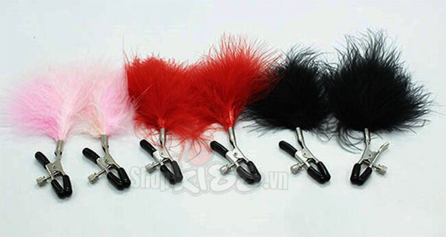 Bộ kẹp vú kèm chổi lông vũ, dụng cụ bạo dâm kích thích hưng phấn
