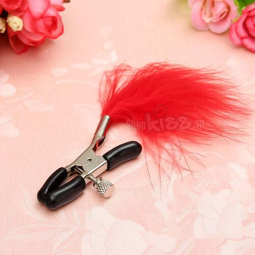 Bộ kẹp vú kèm chổi lông vũ, dụng cụ bạo dâm kích thích hưng phấn