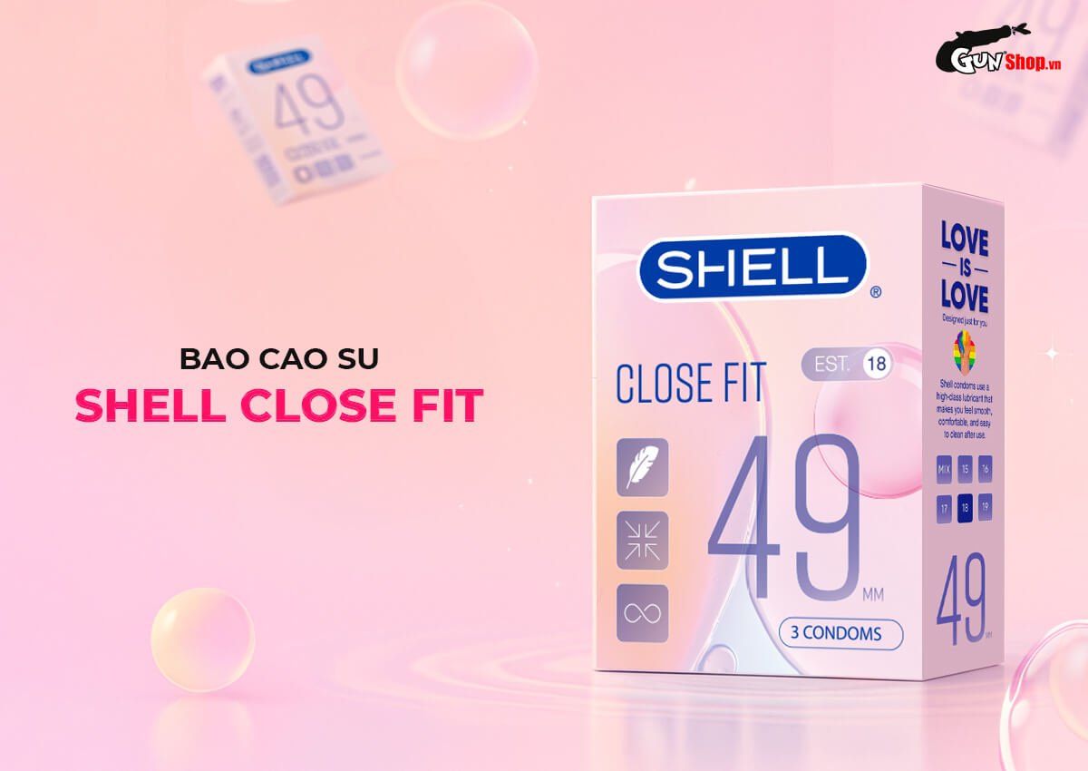 Bao cao su Shell Close Fit size 49mm siêu mỏng chống tuột kéo dài thời gian