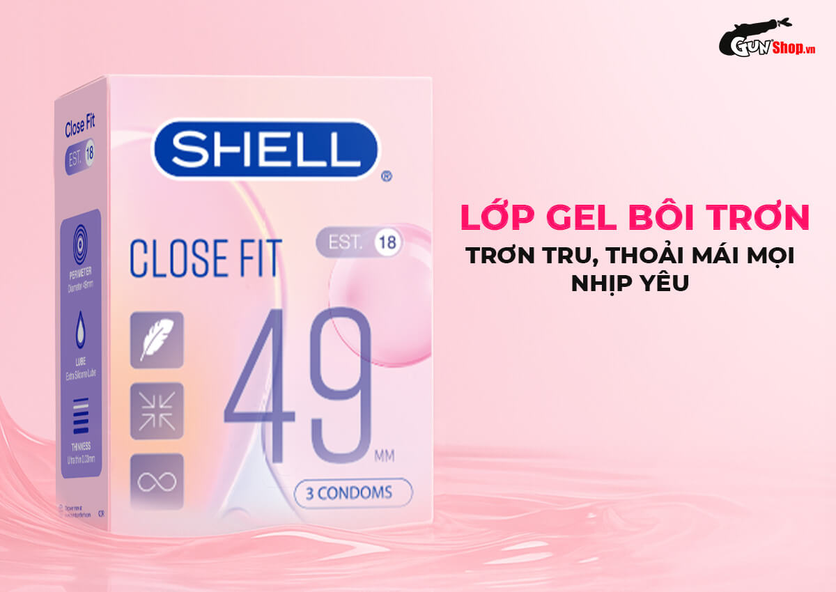 Bao cao su Shell Close Fit size 49mm siêu mỏng chống tuột kéo dài thời gian