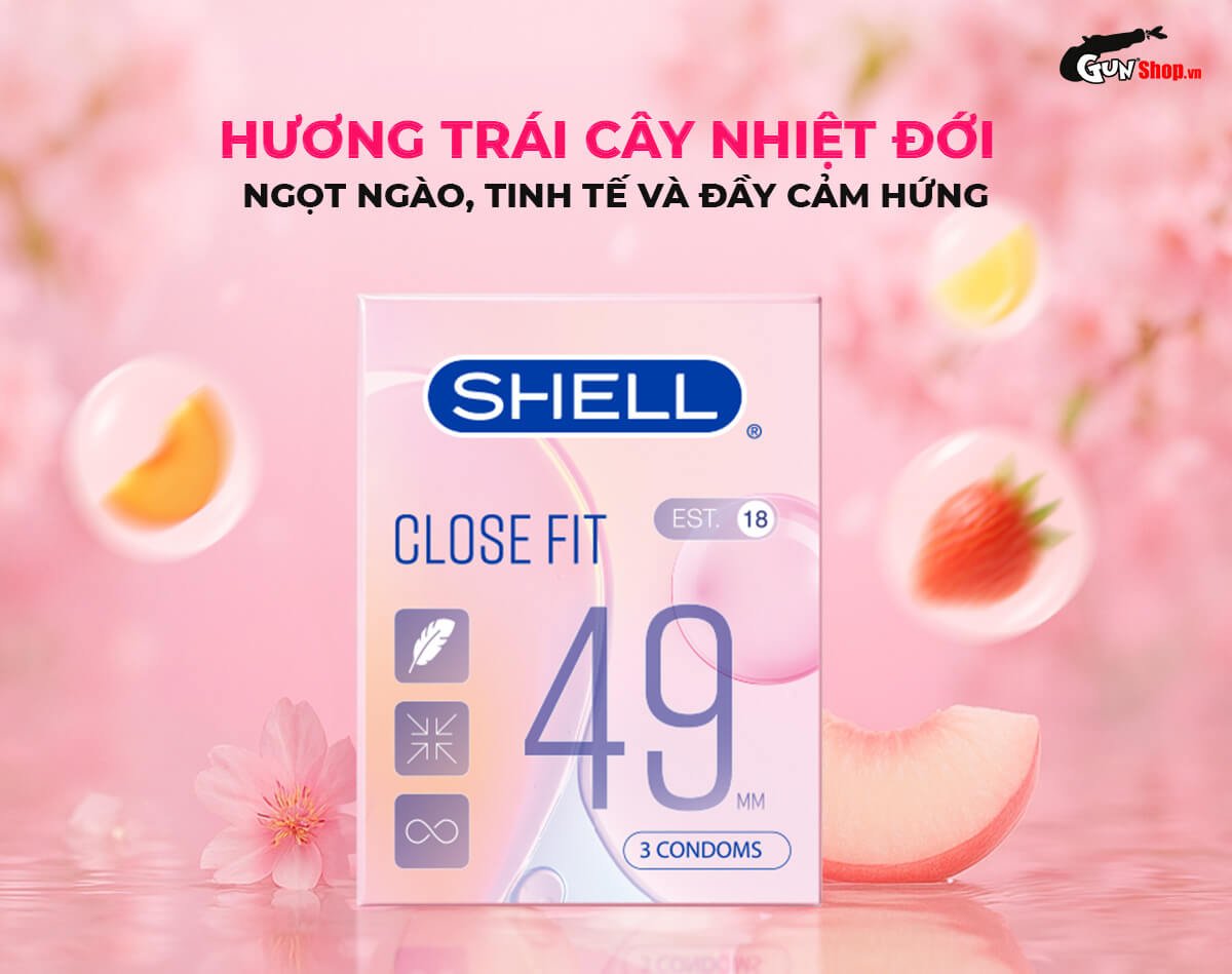Bao cao su Shell Close Fit size 49mm siêu mỏng chống tuột kéo dài thời gian