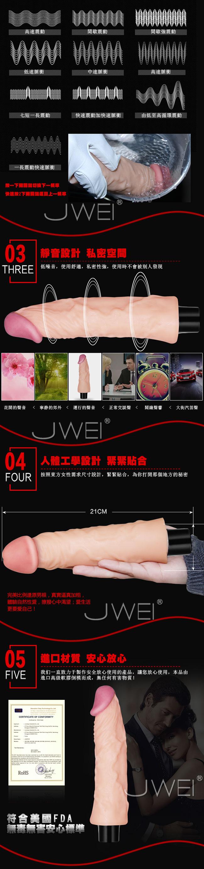 Silicone Waterproof Vibrating Female Masturbator 21cm Durable