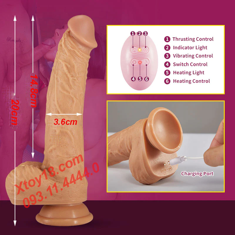 Dương vật giả đa năng MIKES rung phát nhiệt thụt ngoáy đế hút