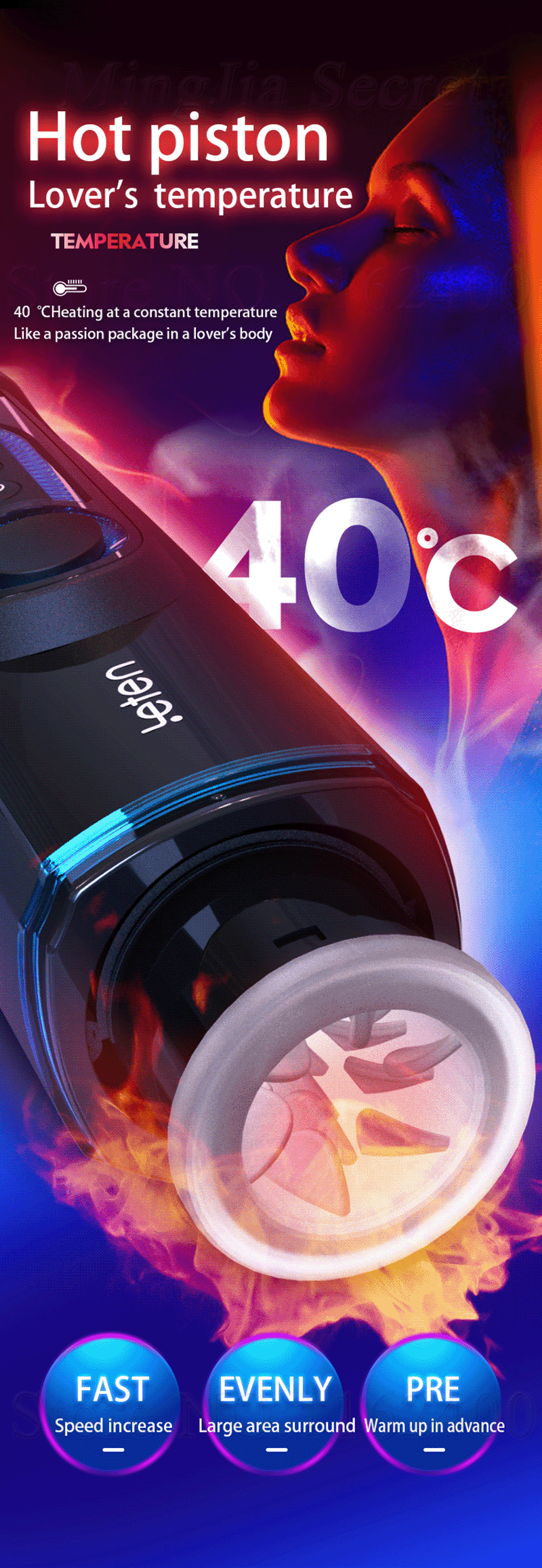 Thunder Piston X-9 cao cấp Thụt Rung Nhiệt Phát Âm Tăng Khoái Cảm