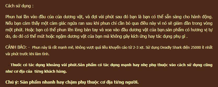 Thuốc Xịt Deadly Shark Hỗ Trợ Kéo Dài Thời Gian Xuất Tinh