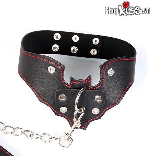 Batman Leather BDSM Collar with Chains for Role Play