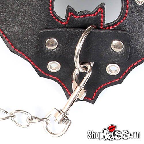 Batman Leather BDSM Collar with Chains for Role Play