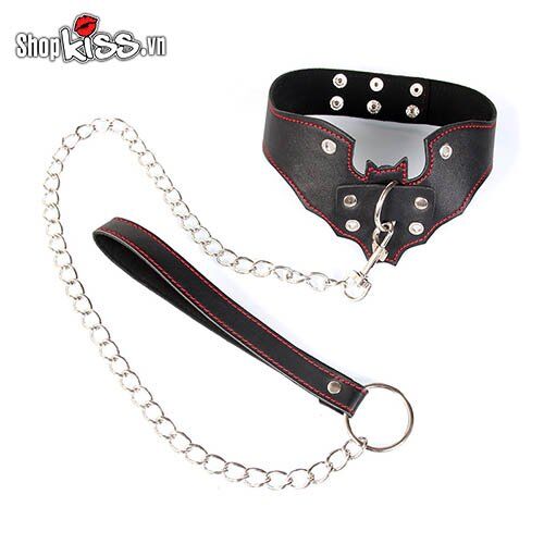 Batman Leather BDSM Collar with Chains for Role Play