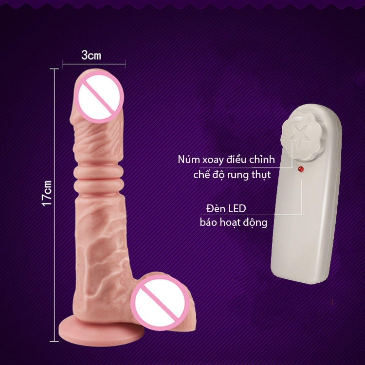 Dương vật giả king DV49 silicon cao cấp, rung thụt 7 chế độ kèm đế tường 