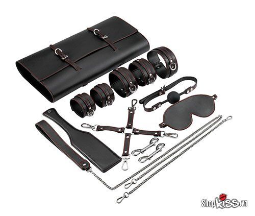 Bộ đồ chơi bạo dâm da cao cấp đỏ đen kích thích cảm xúc