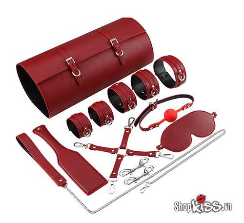 Bộ đồ chơi bạo dâm da cao cấp đỏ đen kích thích cảm xúc