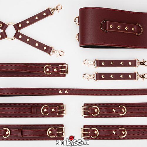 Bộ thắt lưng khóa tay liền đùi da PU BDSM hàng độc siêu kích thích