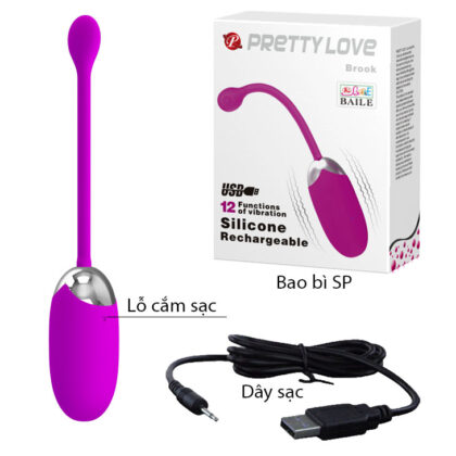 Trứng rung Pretty Love Brook 12 chế độ, USB sạc pin, trị liệu điểm G