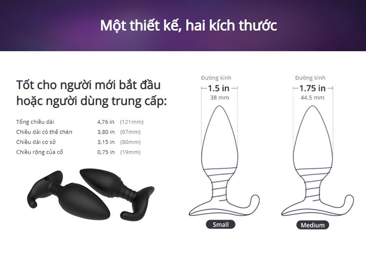Phích rung hậu môn Lovense Hush điều khiển từ xa app silicone ABS
