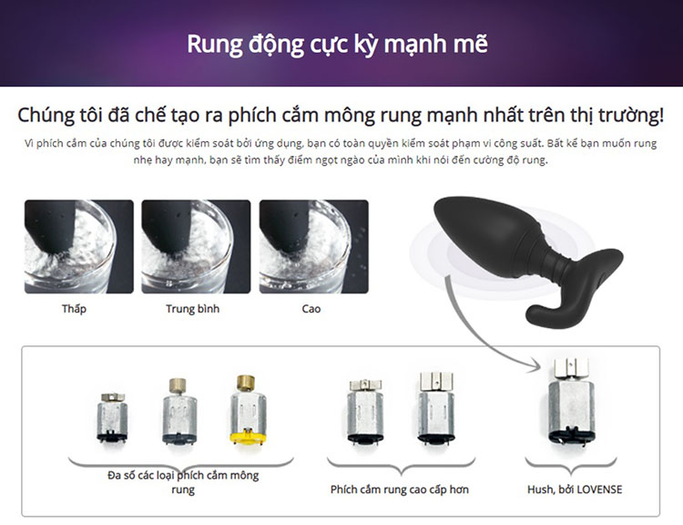 Phích rung hậu môn Lovense Hush điều khiển từ xa app silicone ABS
