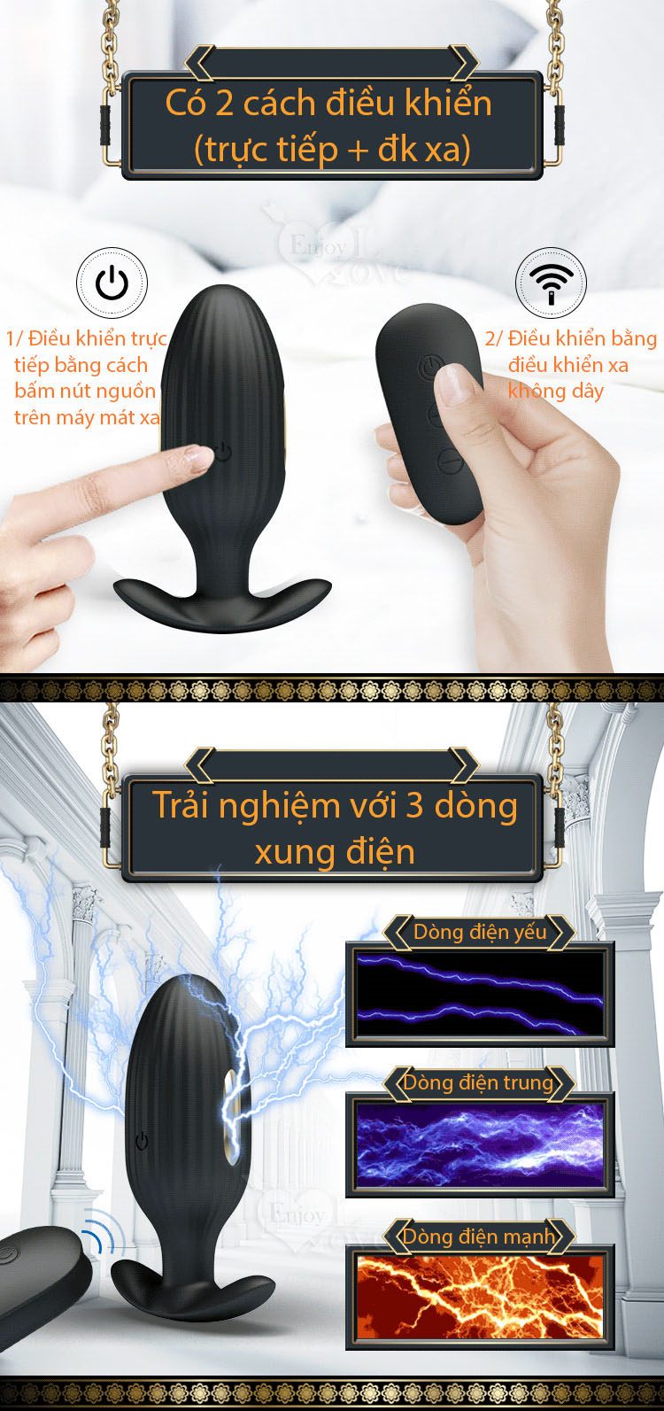Máy rung xung điện hậu môn mạ vàng 24K Prettylove Kelly HM02G cao cấp