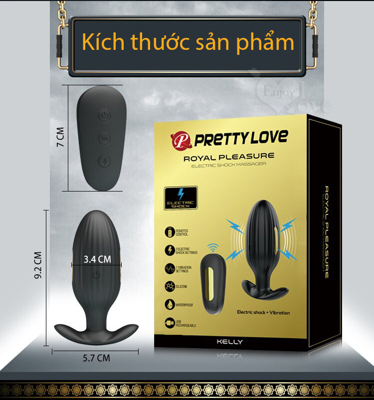Máy rung xung điện hậu môn điều khiển xa mạ vàng 24K Prettylove Kelly HM02G