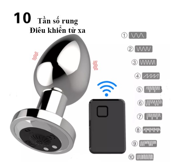 Phích cắm hậu môn inox đa tần rung 10 chế độ điều khiển từ xa