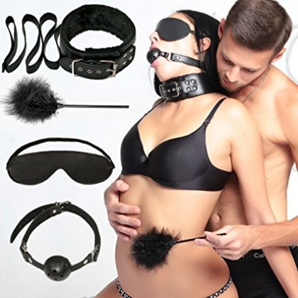 BDSM COOC 10-Piece Furry Soft Leather Bondage Kit Black Pink