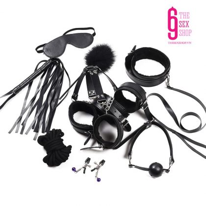 BDSM COOC 10-Piece Furry Soft Leather Bondage Kit Black Pink
