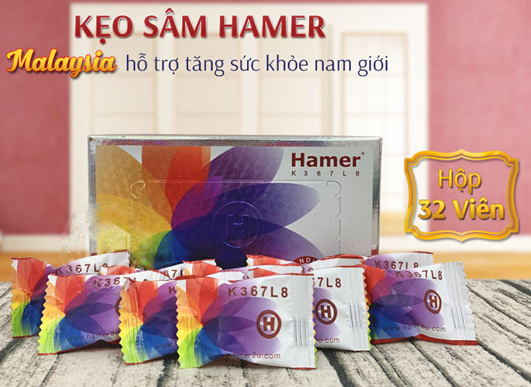 Kẹo sâm Hamer Malaysia tăng sức khỏe nam hộp 32 viên, hỗ trợ sinh lực bền bỉ 