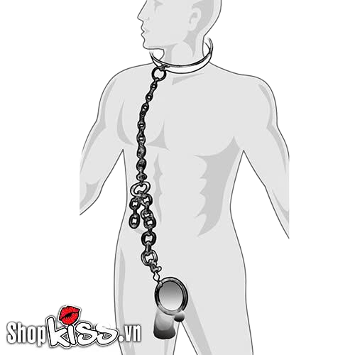 Vòng cổ kim loại dây xích trói dương vật BDSM nam cực chất 