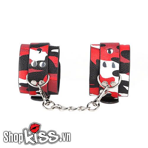 PU Leather Camouflage BDSM Handcuffs for Intense Play