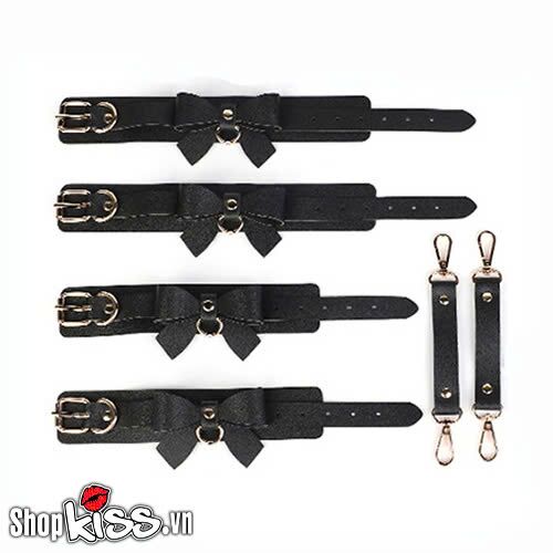 Black 5-piece BDSM bondage set with PU leather & metal for kinky couples