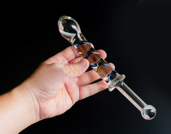 Dương vật giả thủy tinh hai đầu kích thích đa năng âm đạo hậu môn