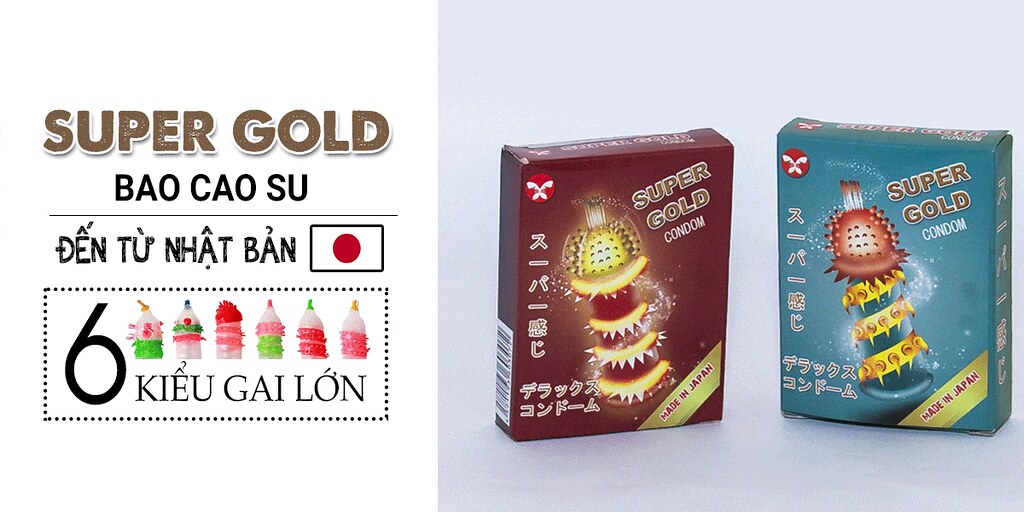 Bao Cao Su Super Gold Nhật Siêu Gai Kích Thích Điểm G Hộp 2