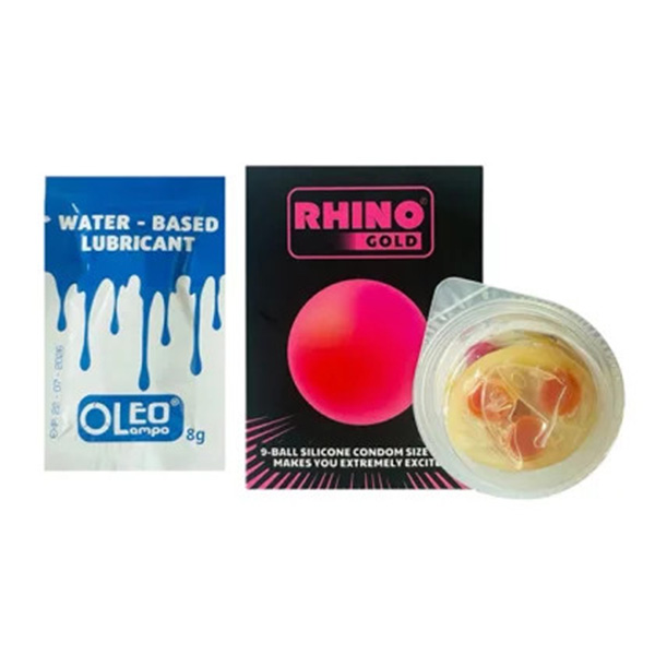 Bao cao su Rhino Gold size nhỏ 49mm bi lớn gel bôi trơn tăng khoái cảm