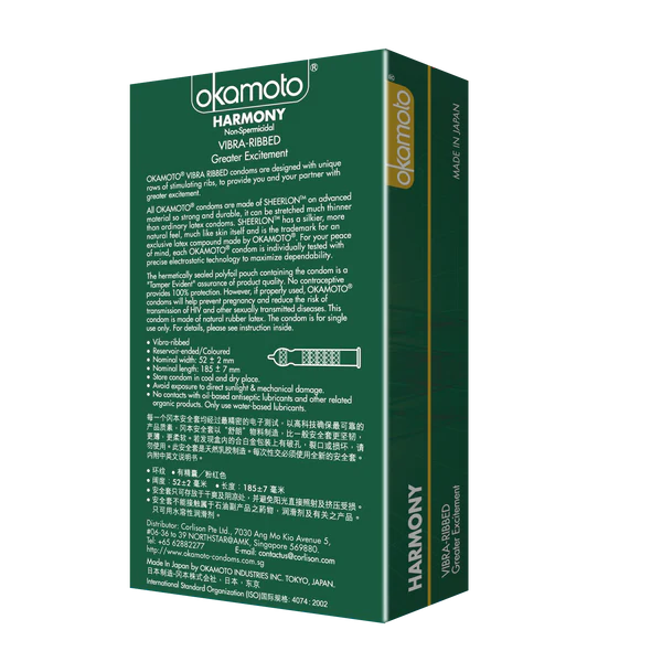 Okamoto Harmony 52mm Ribbed Latex Condom Japan