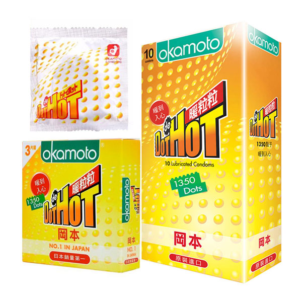 Bao cao su Okamoto Dot de Hot mỏng nóng ấm gai刺激 cao cấp