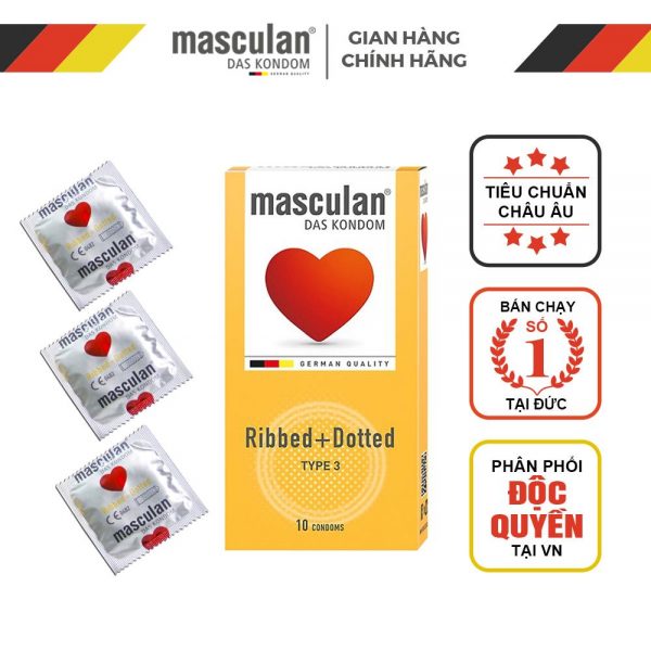 Bao cao su Masculan Ribbed+Dotted gân chấm hạt Đức thăng hoa cao