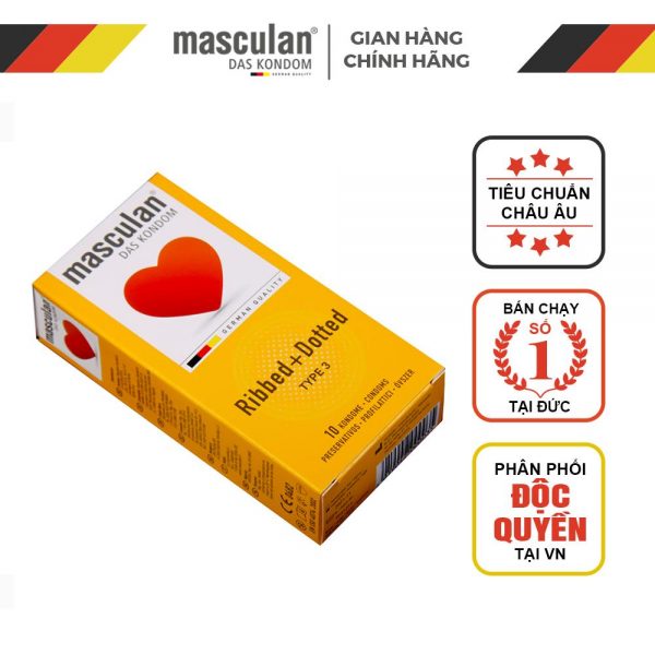 Bao cao su Masculan Ribbed+Dotted gân chấm hạt Đức thăng hoa cao