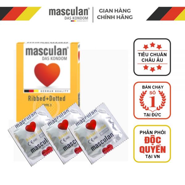Bao cao su Masculan Ribbed+Dotted gân chấm hạt Đức thăng hoa cao