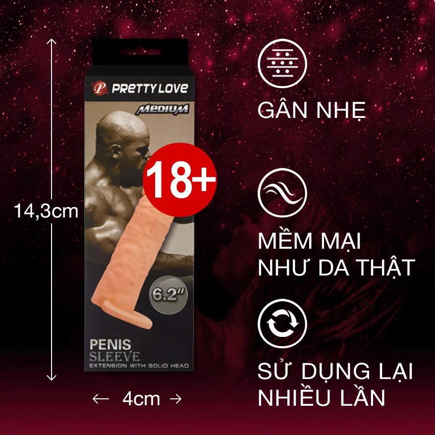 Bao cao su đôn dên tăng kích thước Pretty Love Medium 6.2 inch mềm mại an toàn