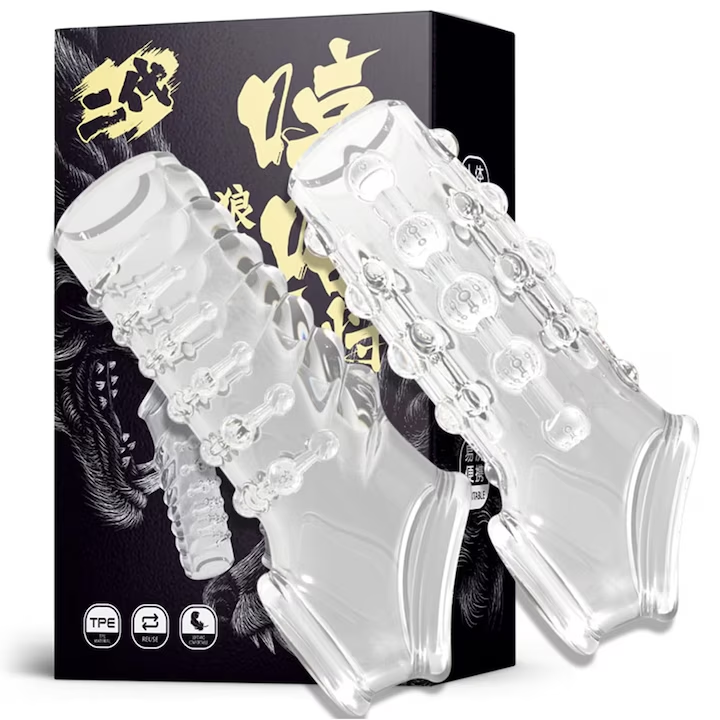 Bao cao su đôn dên răng sói bộ 2 siêu co giãn rung kích thích lâu ra