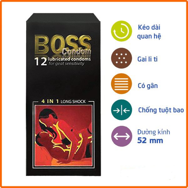 BOSS 4 in 1 Longshock Premium Latex Performance Condoms