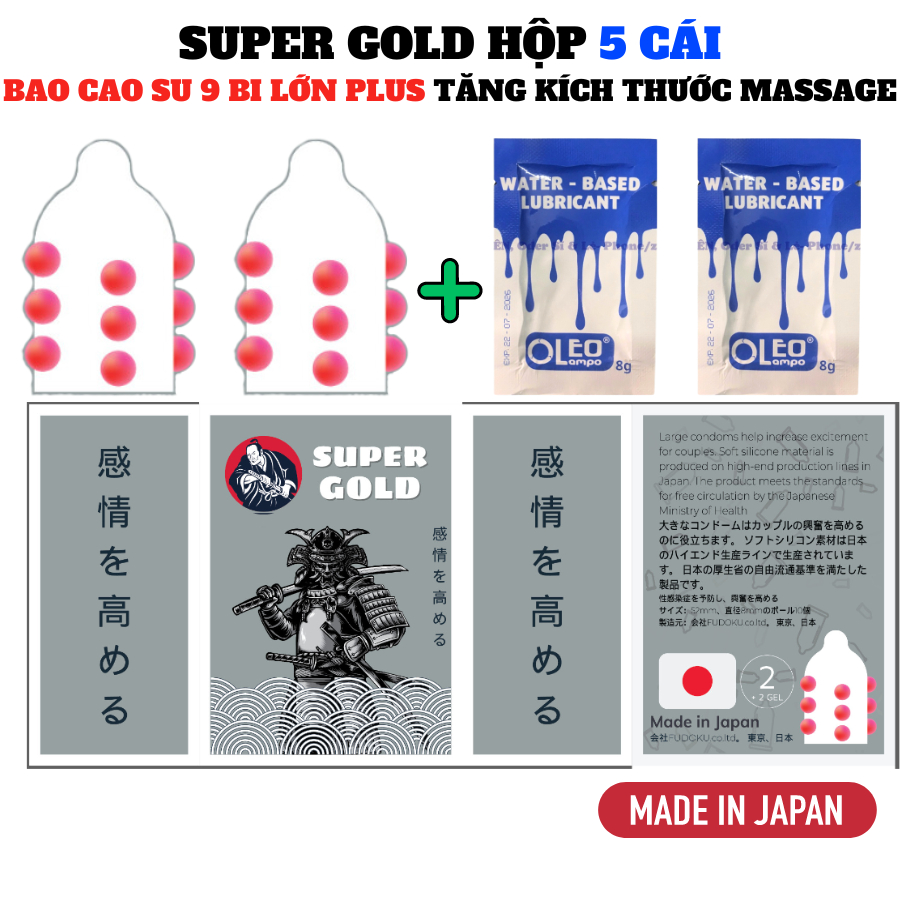 Bao Cao Su 9 Bi Super Gold Hộp 2 Cái - Gai Bi Kéo Dài Thời Gian