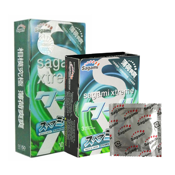 Bao cao su Sagami Xtreme Spearmint mỏng mềm mùi bạc hà kích thích yêu 