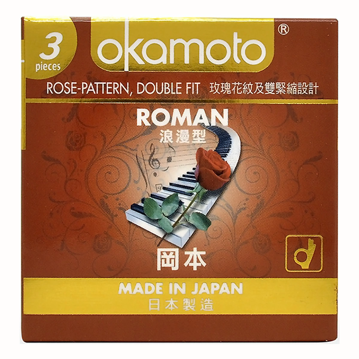 Bao cao su Okamoto Roman vân hoa hồng siêu mỏng co giãn 52mm