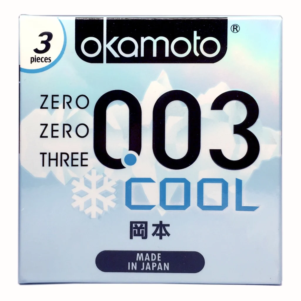 Okamoto 0.03 Cool bao cao su siêu mỏng mát lạnh hộp 3 cái chính hãng