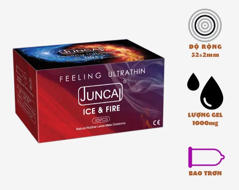 Bao Cao Su Juncai Ice Fire Siêu Mỏng Hộp 10 Chiếc Tăng Cảm Giác Mạnh