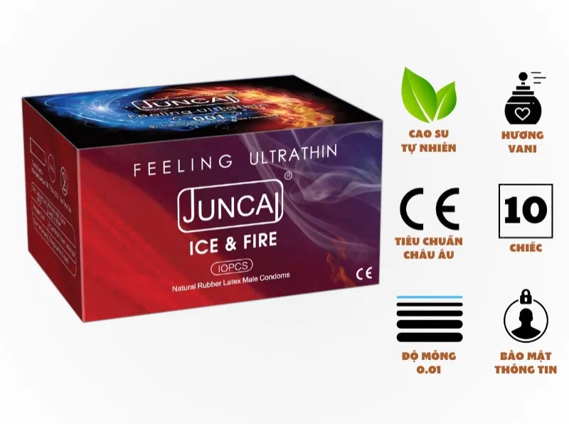 Bao Cao Su Juncai Ice Fire Siêu Mỏng Hộp 10 Chiếc Tăng Cảm Giác Mạnh