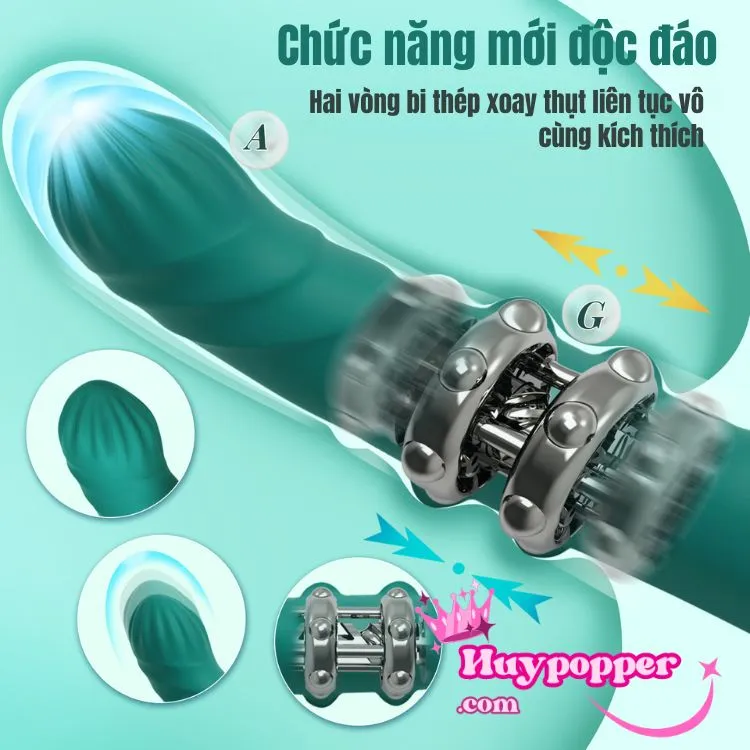 dương vật giả xanh silicon cao cấp xoay thụt mạnh rung 10 chế độ pin sạc