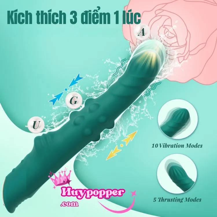 dương vật giả xanh silicon cao cấp xoay thụt mạnh rung 10 chế độ pin sạc